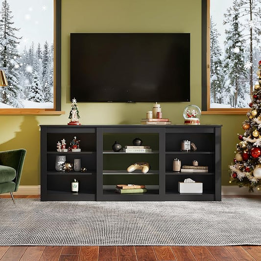 WLIVE Modern TV Stand for 65 Inch TV, Entertainment Center with Adjustable Open Shelves & RGB LED Lights, Sturdy Media Console for Living Room, Bedroom,Gaming (Black)