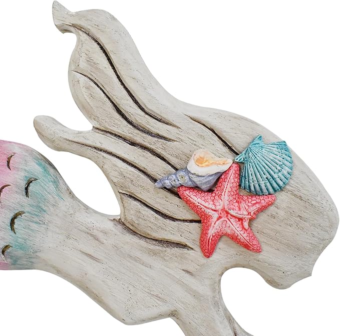 Veclotch Wood Mermaid Nautical Beach Wall Decor, Rustic Mermaid Wooden Hanging Coastal Wall Art Sculpture for Home, Lake House, Ocean Bathroom Decor