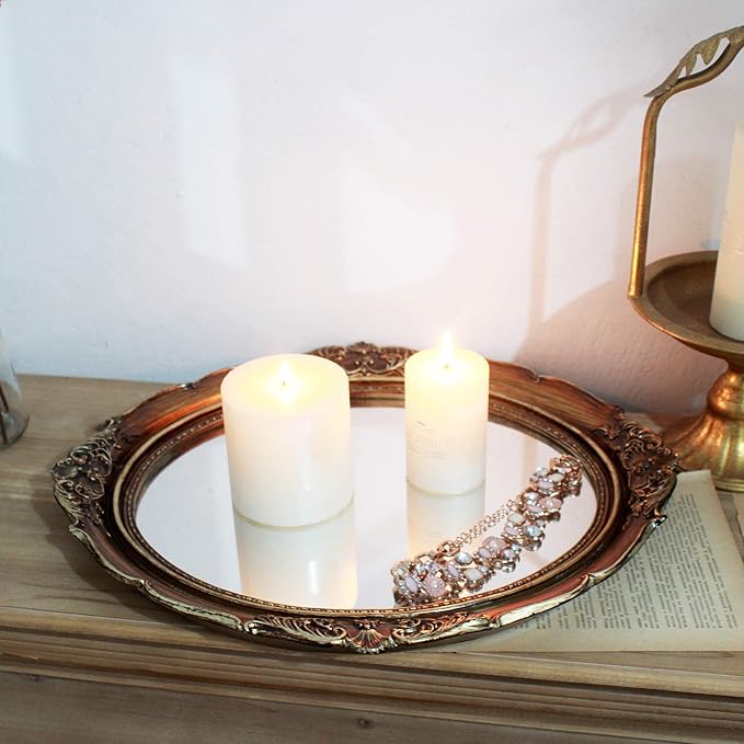 Funerom 12.8 x 14.3 inch Vintage Decorative Wall Mirror, Hanging Mirrors for Bedroom Living-Room Dresser Decor, Oval (Antique Gold)