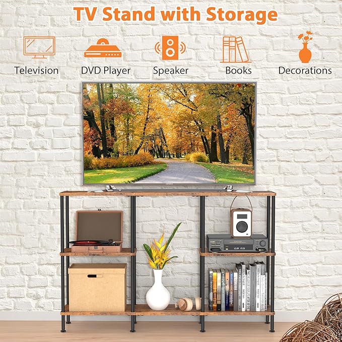 50 Inch TV Stand, Tall Entertainment Center with Open Storage Shelves,3 Tier Tall Farmhouse TV Console Table for Small Spaces, Media Cabinet Rustic Entertainment Center for Living Room Bedroom, Brown