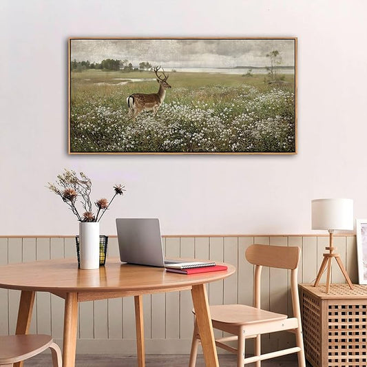 Vintage Wall Art for Living Room Farmhouse Wall Art, Country Decor, Deer Wall Art - Rustic Nature Canvas, Large Landscape Pictures for Bedroom Framed Artwork for Walls 20×40IN