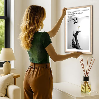 Framed Newspaper Wall Art, Champagne Problems Poster Black and White Vintage Aesthetic Canvas Print Picture, Fashion Glam High Heels Cocktail Glass Wall Decor for Bar Apartment Girls Room 12x16 inch