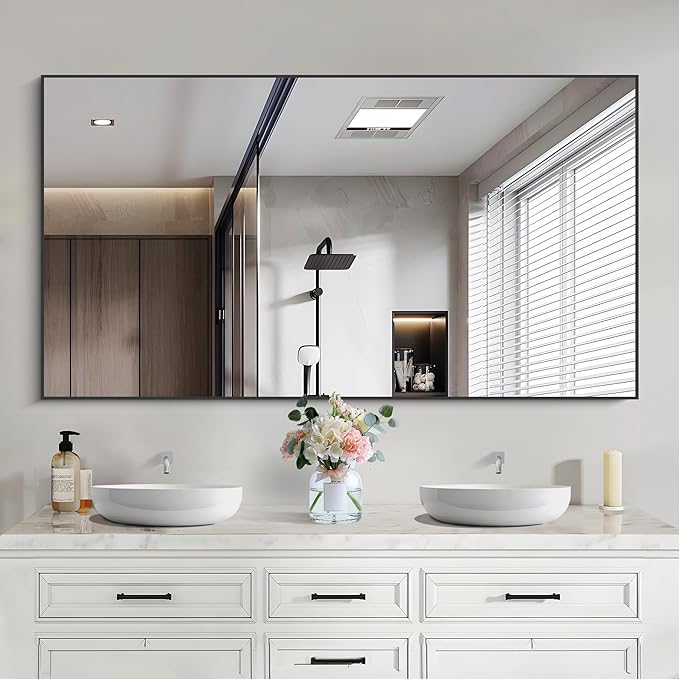 COFENY Black Bathroom Mirror for Wall, 30x50 Inch Rectangle Mirrors with Metal Frame, Modern Vanity Wall Mirror Decor for Bathroom Living Room, Entryway Hangs Horizontal or Vertical
