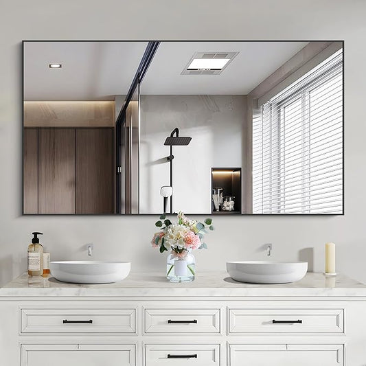 COFENY Black Bathroom Mirror for Wall, 30x50 Inch Rectangle Mirrors with Metal Frame, Modern Vanity Wall Mirror Decor for Bathroom Living Room, Entryway Hangs Horizontal or Vertical