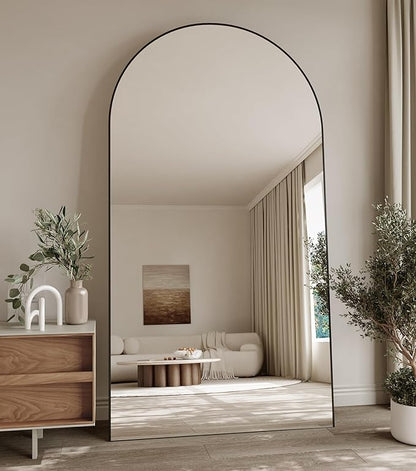 Koonmi 38"x77" Arched Full Length Mirror, Black Large Floor Mirror with Aluminum Alloy Frame, Standing Hanging or Leaning Wall-Mounted Full Body Mirror for Living Room and Bedroom