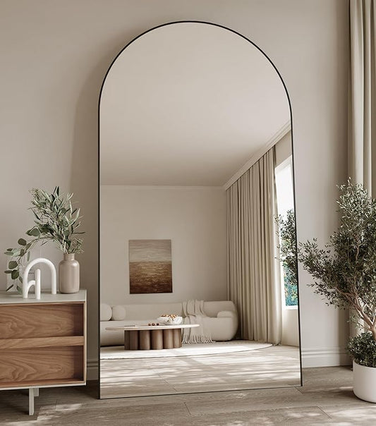 Koonmi 38"x77" Arched Full Length Mirror, Black Large Floor Mirror with Aluminum Alloy Frame, Standing Hanging or Leaning Wall-Mounted Full Body Mirror for Living Room and Bedroom