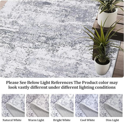 ROYHOME Modern Abstract Runner Rug 2x10 Washable Non Slip Stain Resistant Rug for Bedroom Living Room Non Shedding Low Pile Indoor Floor Cover,Light Grey