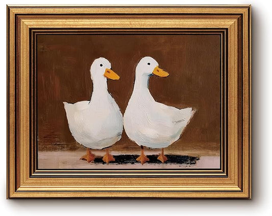 Bzstyleart Vintage Wall Art Decor for Living Room, Canvas Framed Wall Art Decor, Animals Painting Picture, Valentines Home Decor Aesthetic Gifts for Friends or Family - Double Duck, 10L x 8W