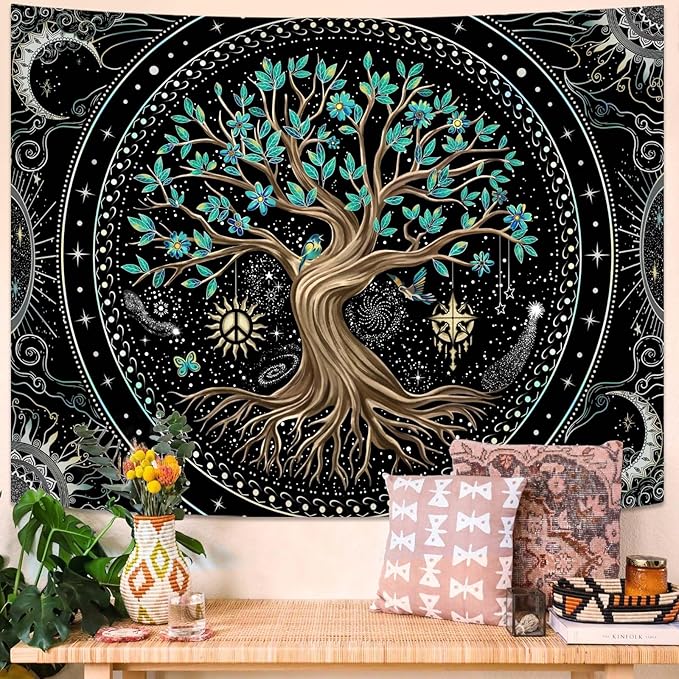 Lunerfex Tree of Life Tapastry Butterfly Moon Tapastry Flower Tree Tapestries Mandala Wall Hanging for Bedroom and Living Room Decor 36×48 Inches