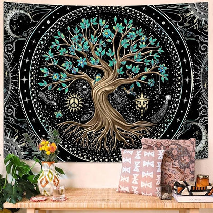 Lunerfex Tree of Life Tapastry Butterfly Moon Tapastry Flower Tree Tapestries Mandala Wall Hanging for Bedroom and Living Room Decor 36×48 Inches