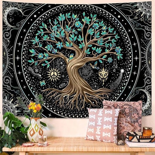 Lunerfex Tree of Life Tapastry Butterfly Moon Tapastry Flower Tree Tapestries Mandala Wall Hanging for Bedroom and Living Room Decor 36×48 Inches
