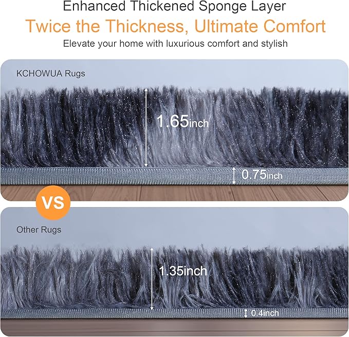 KICHOWUA Thick Area Rug Dark Grey 5x8 Fluffy Shag for Bedroom Living Room Soft Plush Washable Thickened Non-Slip Fuzzy Carpet for Kids Baby Nursery Cozy Shaggy Floor Rugs for Dorm, Tie-Dye Gray