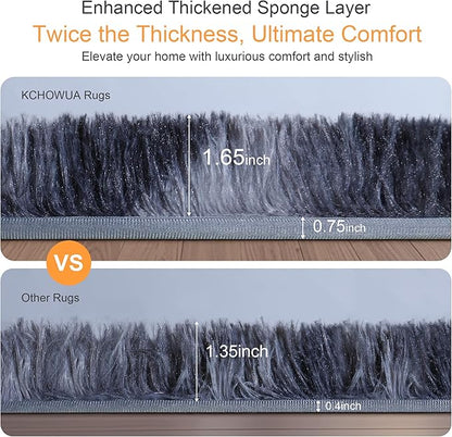KICHOWUA Thick Area Rug Dark Grey Fluffy Shag 3x5 for Bedroom, Soft Plush Fuzzy Washable Carpet for Living Room, Non Slip Furry Floor Shaggy Rug for Kids Baby Nursery College Dorm, Tie-Dye Dark Gray
