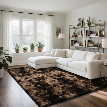 Fluffy Rug Shag Area Rug, Mottling Brown 5x8 Area Rugs for Bedroom, Small Bedside Rug, Soft Fluffy Shag Entryway Throw Rugs for Living Room Bedroom Kids Room Home Decor