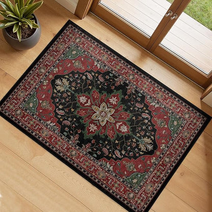 RELEANY Area Rugs 2'x4' Kitchen Rugs Entry Rug Small Rugs for Entryway Kitchen Bathroom Door Mat Indoor Entrance,Washable Non Slip, Red Black