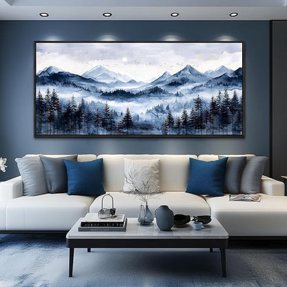 ERQINHUA Canvas Wall Art For Bedroom Large Wall Decor For Living Room Office Mural Misty and Fog Forest Painting Mountain Landscape Picture Artworks Home Decor Black Framed Ready To Hang 32x72 In