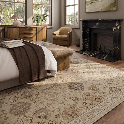 Machine Washable Rug for Living Room: 9x12 Area Rugs Boho Vintage Rug Stain Resistant Non Slip Low Pile Soft Lightweight Carpets for Bedroom Kitchen Dining Room Nursery Kids Room Farmhouse