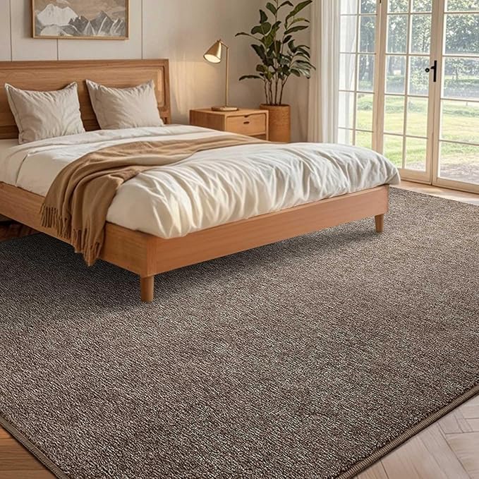 FinRèc Low Pile 6x9 Washable Area Rugs for Bedroom Living Room, Thin Rug Solid Color, Non-Slip Carpet Indoor for Home Decor (Brown/White)
