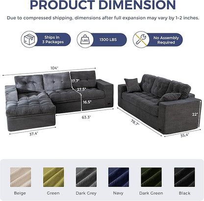 MAXYOYO Modular Sectional Sofa with Ottoman and Loveseat, Cloud Boneless Couch with Layered Cushion, Flexible Module Combination Sofa for Living Room, No Assembly Required,Dark Grey