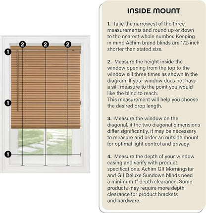 Cordless Light Filtering Mini Blind - 54 Inch Width, 64 Inch Length, 1" Slat Size - Alabaster - Cordless GII Morningstar Horizontal Windows Blinds for Interior by Achim Home Decor