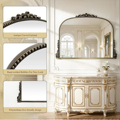 Large Bronze Vintage Mirror - 28"X36" French Baroque Antique Mirror - Traditional Ornate Decorative Wall Mounted Arched Mirrors for Bedroom Mantel Entryway Hallways - Home Decor for Living Room