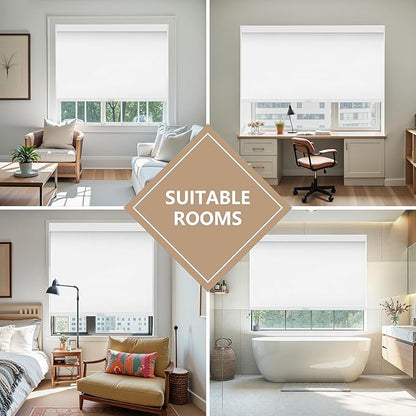 AOSKY Linen Roller Blinds Shades for Indoor Windows Pull Down Cordless Blackout Black Out Window Shade 30.5 Inch Blinds for Home White