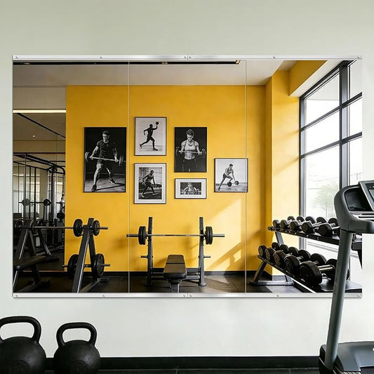 Home Gym Mirror for Wall, 50x25x3PCS, Full Length Workout Mirror, Large Frameless Tempered Glass Full Body Mirrors for Home Gym Yoga Fitness Garage Dance Studio, Black Color