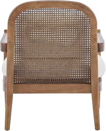 Christopher Knight Home Nadine Modern Club Chair Set of 2 with Cushion, Wooden Living Room Accent Chair with Rattan Open Back, Bedroom Comfy Reading Chair, Beige+Light Brown