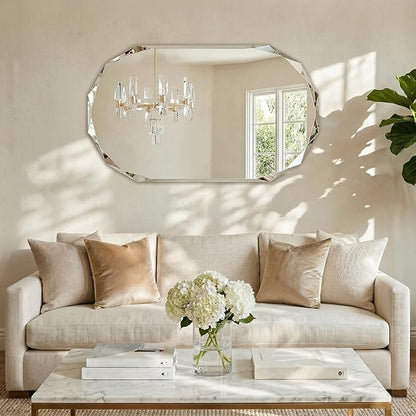 Frameless Oval Bathroom Mirror 36x24 Inch with Beveled Edge, Modern Vanity Wall Mirror