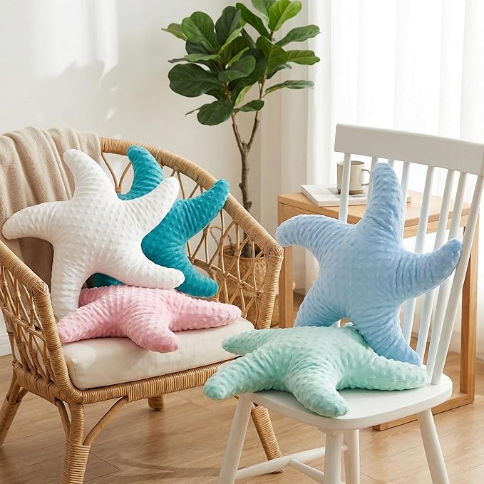 XIAIJIA Starfish Pillow Decorative Throw Pillow, 19.68x19.68 Inch Coastal Beach Pillow, Ocean Decor Beach Themed Room Accent Pillow for Couch Bed Bedroom（Aqua）