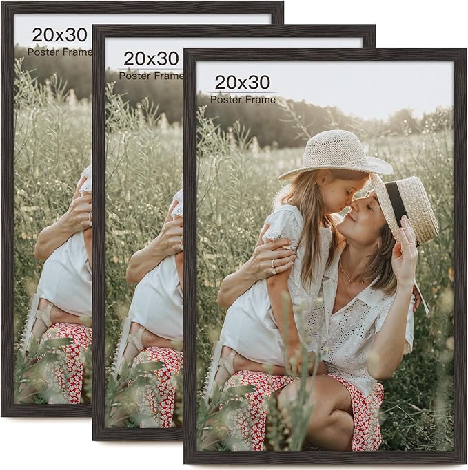 Momentworth 20x30 Frame Set of 3, Distressed Black Wood Grain 20x30 Poster Frame for Gallery Wall Mounting (3 Pack,Black)