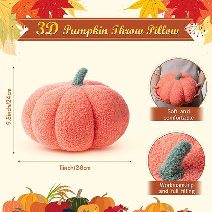 Kajaia 1 Pcs Simulated Pumpkin Plush Pillow 11 x 9.5 Inch 3D Cushion Fall Decorations Stuffed Throw Pillows Toy for Fall Halloween Thanksgiving Bedroom Sofa Couch Supplies (Pink)