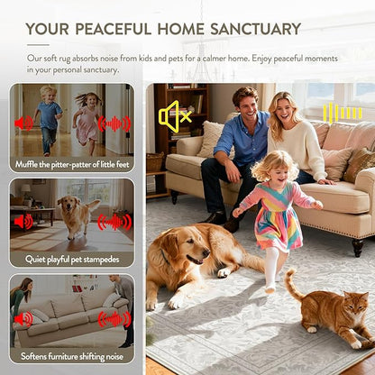 Lahome Bird Washable Rugs 8x10, Soft Beige Rugs for Living Room Bedroom, Botanical Non-Slip Ultra-Thin Large Vintage Throw Carpet for Dining Room Office, Beige