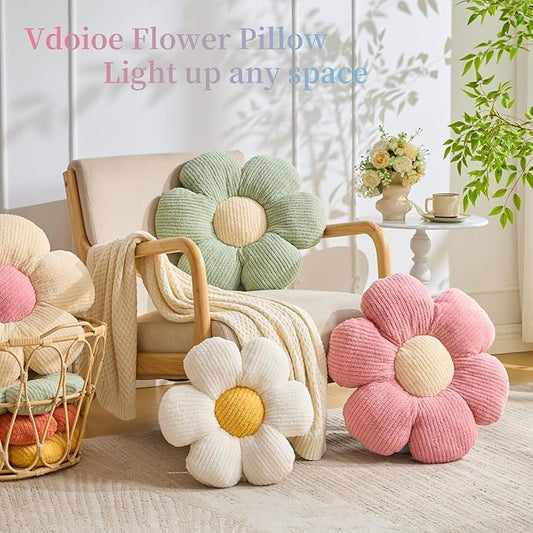 Flower Pillow, Cute Daisy Pillow Ivory Floor Throw Pillow Cushion Seating 15.75" Floor Home Decorative Pillows