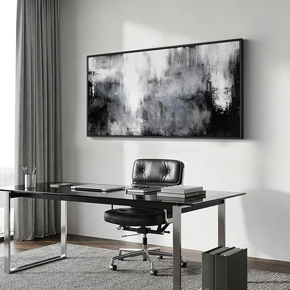 Large Framed Black and White Abstract Wall Art for Living Room, Grey Horizontal Canvas Prints Paintings Artwork for Walls, Neutral Modern Minimalist Pictures Wall Decor for Bedroom Office 30x60