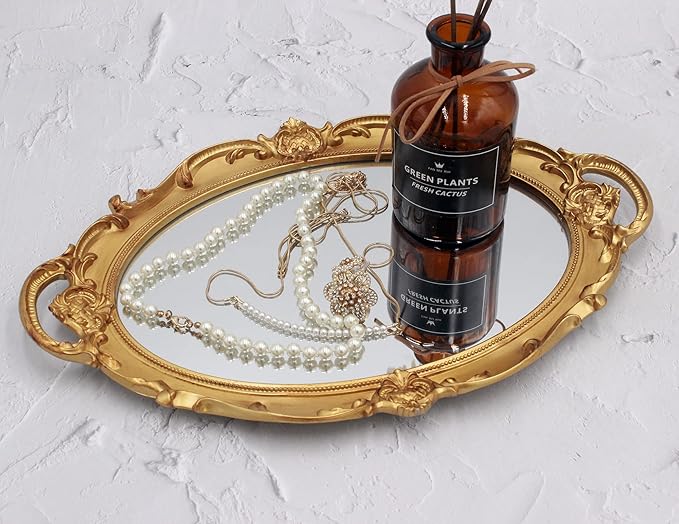 Eaoundm 14.5 x 10 inchs Smallest Oval Antique Decorative Wall Mirror Vintage Hanging Mirror (Gold)