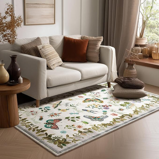 4x6 Washable Area Rugs for Entryway: Small Living Room Rug Stain Resistant Non Slip Low Pile Soft Faux Wool Throw Entry Rug for Bedroom Kitchen Bathroom Laundry Room Dorm Office Front Door Indoor