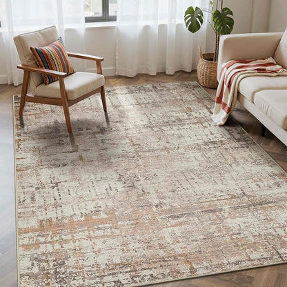 Rugxara 4x6 Rug for Living Room Bedroom, Grey Washable Throw Rugs, Abstract Area Rugs, Non Slip & Low Pile Accent Carpet for Indoor Dining Room, Kids Room and Office(Beige Grey 4x6ft)