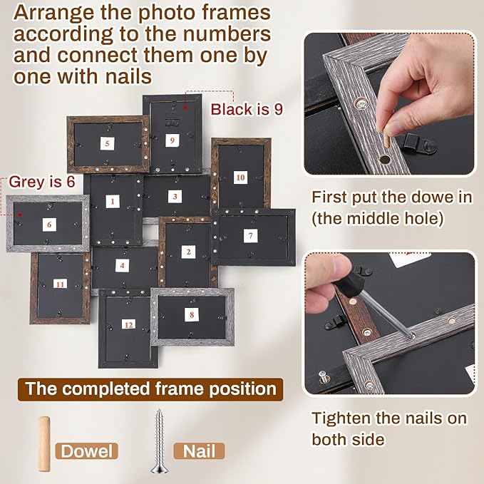 Marsui 12 Pack 4x6 Collage Picture Frames Set, Multi Family Photo Frames for Wall Decor for Farmhouse Living Room Gallery Office Hanging Display, Housewarming Birthday Wedding Valentine's Day Gifts