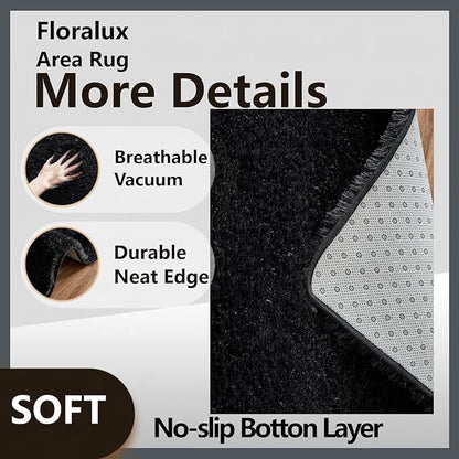 Floralux Living Room Rugs 8x10, Black, Rugs for Bedroom Large Shag Area Rug Carpets, Ultra Soft Shaggy Fluffy Carpet