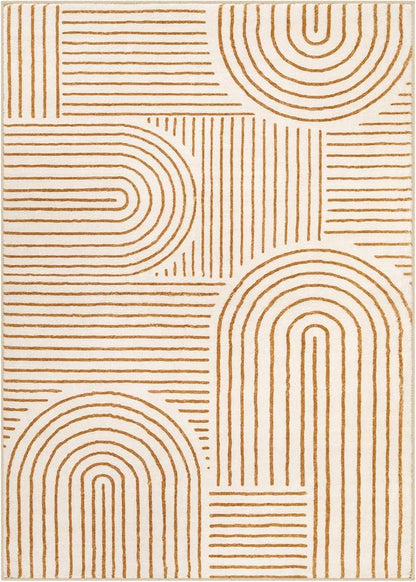 Lahome Abstract Washable Rugs 5x7, Non Slip Soft Living Room Rugs Ultra-Thin Rainbow Bedroom Rug, Non Skid Rug Backing Accent Carpet for Dining Room Office Darrell (5'x7',Orange)