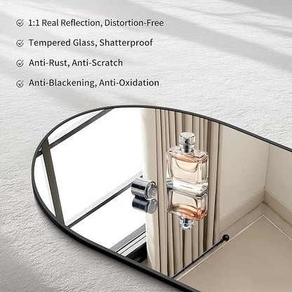 CIRCUMI Arched Wall Mirror, 42"x42" Black Arched Mirror with Tempered Glass, Metal Frame, Large Size for Entryway Table, Mantel,Living Room,Over Sink,Arch Mirror for Decor,Shatterproof&Crystal-Clear