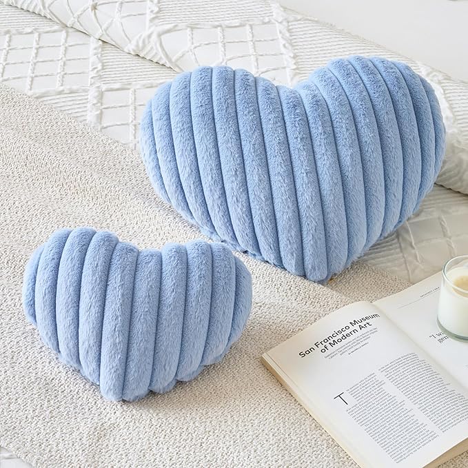 Heart Pillow, Heart Shaped Pillow with Soft Plush for Couch Bed, Decorative Throw Pillows for Bedroom Livingroom, Cozy Heart Pillows Home Decor Pillow Cushion (Grey Blue, Large 19.6" x 15.7")