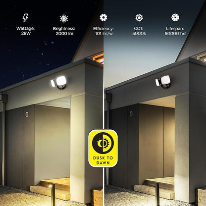 Feit Electric LED Security Light with Motion Sensor and Dusk to Dawn, Outdoor 46W Flood Light, Adjustable 3 Head, Wall Mount, 5000 Lumens, 5000k Daylight, Hardwired, Black S10.5TFL/850/MOT/BZ