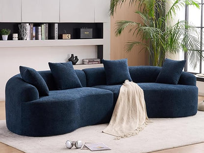 KEIKI Curved Chenille Modular Sectional Couches with Pillows, 4 Seater Oversized Upholstered Luxury Plush Cloud Sofa for Living Room Apartment, Antique Blue