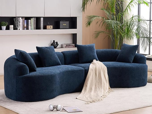 KEIKI Curved Chenille Modular Sectional Couches with Pillows, 4 Seater Oversized Upholstered Luxury Plush Cloud Sofa for Living Room Apartment, Antique Blue