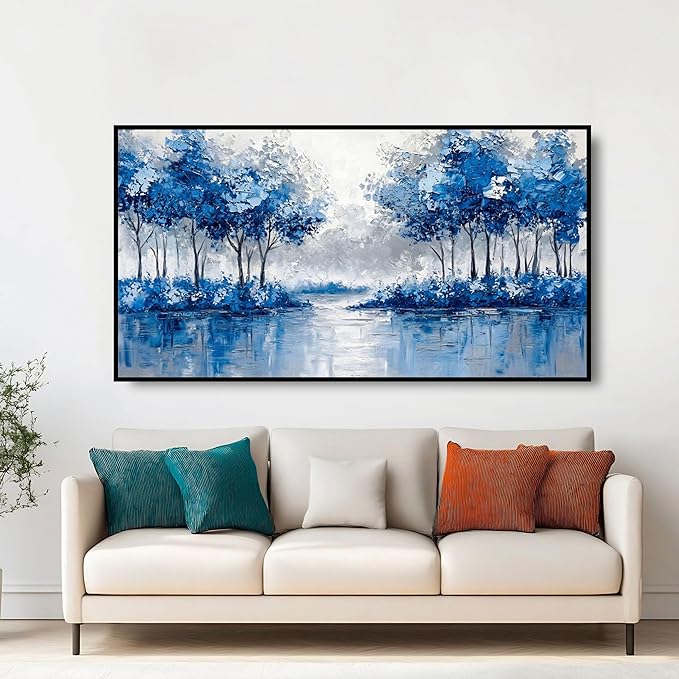 Extra Large Wall Art for Living Room Above Couch Bedroom Office, Teal Green Blue Abstract Modern Luxury Framed Crystal Porcelain Wall Decor, Waterproof Artwork for Home Hotel Restaurant 29x58 Inch