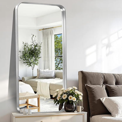 CIRCUMI Silver Bathroom Mirror, 24"x48" Rectangular Mirror with Deep Metal Frame, Rounded Corner, Tempered Glass, Large Mirror for Wall, Over 2 Sinks, Installed Vertically/Horizontally, Crystal-Clear