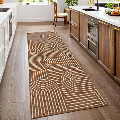 ROYHOME Modern Rug 2.5x10 Runners for Hallways, Abstract Kitchen Runner Rugs Non Slip Bath Mat, Rainbow Washable Runner Rug for Bedroom, Soft Long Rugs for Entryway Bathroom Laundry Dorm, Copper