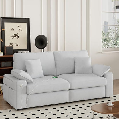76" Modern Loveseat Couches for Living Room, Comfy Loveseat Sofa with Deep Seat Couch, USB/Type-C Port, Side Storage, Removable Cover, Small Couches for Living Room, Light Grey